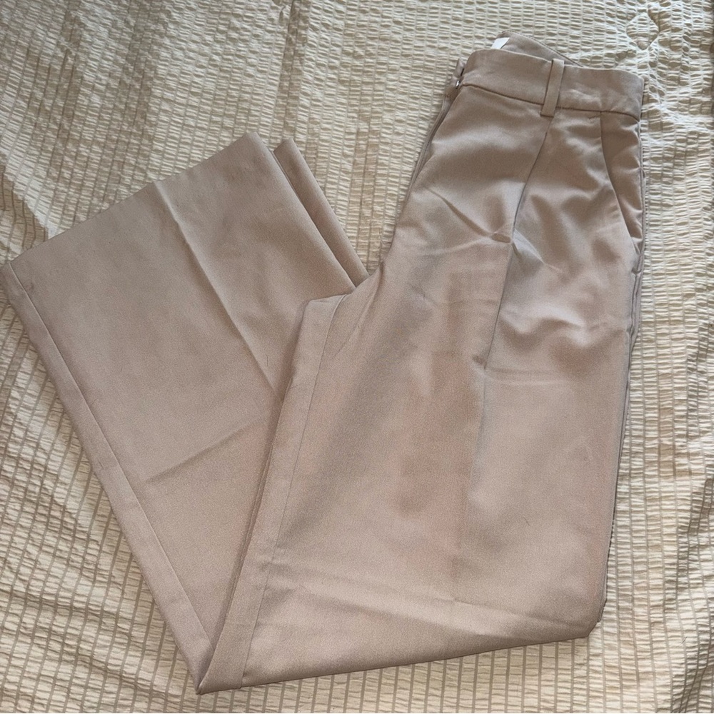H&M Tan Hi Rise Pleated Trouser 4